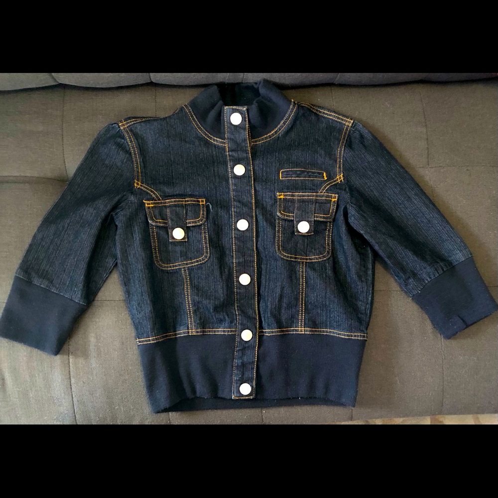 Zoey Beth Stretch 3/4 Sleeve Jean Jacket Knit Cuffs and Waist.